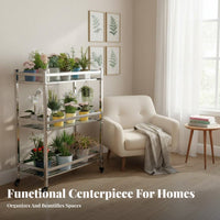 Multi-Level Pot Stand Floor-Standing Rolling Flower Pot Display With casters High Capacity for Balcony