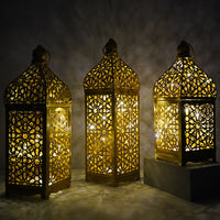 Moroccan Iron Lantern Candle Holder with Cutout Design, European Style Home Decor