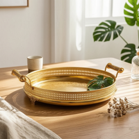 Decorative Metal Tray Gold-Tone Metal Serving Tray Shallow for Tea Service