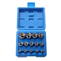 Star Socket Socket Set 14-Piece Female Star-Shaped Socket Set Tool Chrome Portable for Mechanics, Automotive Repair, Garage