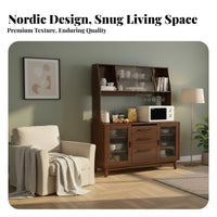 Wooden Buffet Cabinet Modern Simple Design Dining Room Sideboard with Glass Doors Multi-Functional Standing Tea Cabinet for Renters, Home, Hallway
