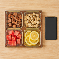 Luxury Retro Divided Serving Tray, Wood Glass Snack Tray with 4 Compartments, Gold Trim, Party Tray, Brunch Fruit Platter
