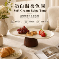 轻奢高脚果盘家用客厅零食摆放盘糖果甜品托盘实木奶油风分格收纳