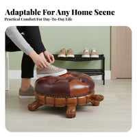 Tortoise-Shaped Ottoman Multi-Functional Upholstered Footrest Padded Seat Carved Base for Adults, Awayice Workers, Entryway