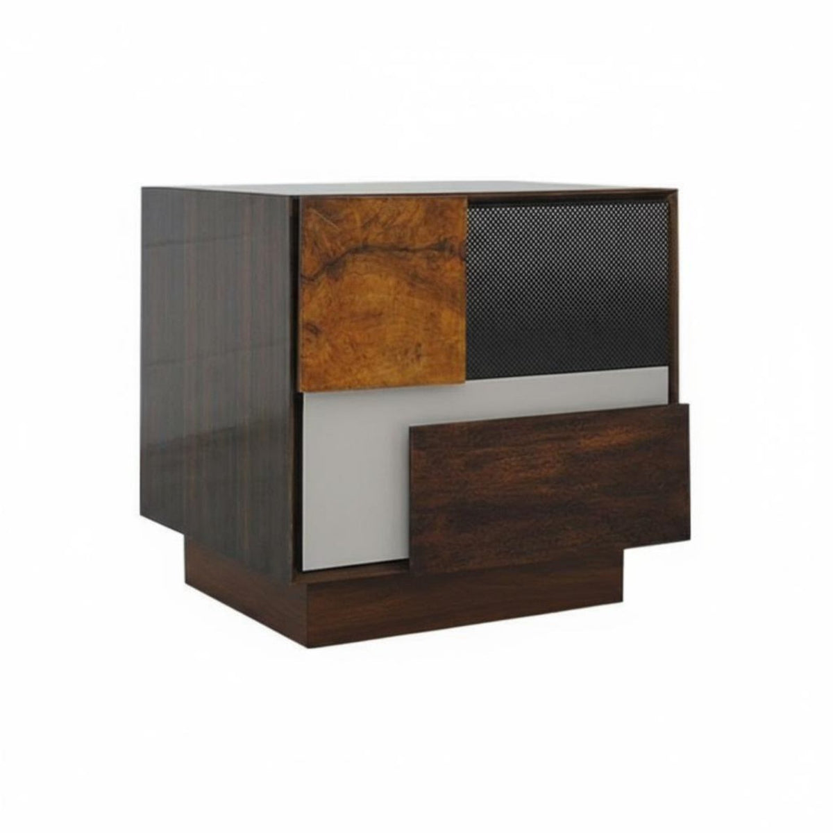 Patchwork Front Cabinet Distressed Finish Bedside Table Minimalist Form