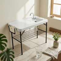 Folding Fish Cleaning Table Wire Rack Fish Cleaning Table Open Storage Shelf Outdoor Utility