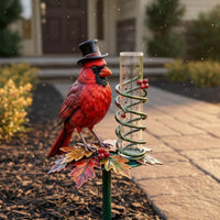 Cardinal Rain Gauge Autumn Leaves Garden Decor Outdoor for Yard