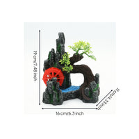 Aquarium Ornament with Waterwheel Realistic Rockery Compact for Aquatic Keepers