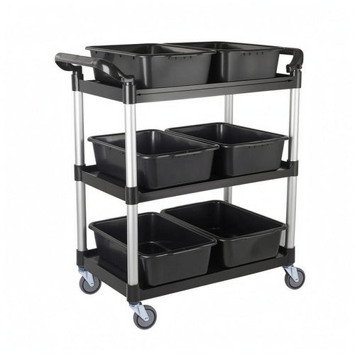 3-Tier Utility Cart Metal Frame Three-Tier Trolley Side Handles