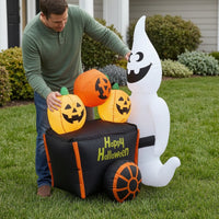 Inflatable Pumpkin Cart Halloween Inflatable with LED Lights Luminous Yard Decoration for Garden