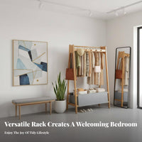 Multi-Functional Complimentary Standing Clothes Rack Space Saving Complimentary Standing Clothes Rack with Storage Easy to Assemble Clothing Storage Organizer Stable Structure for Renters, Students, Homeowners, Entryway, Apartment, Dorm Room, Hallway
