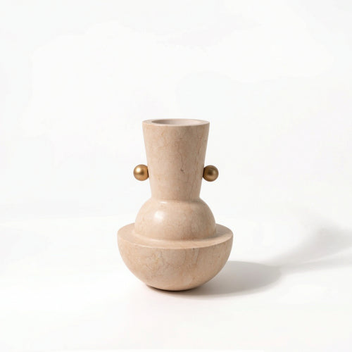 Marble Vase with Metal Accents Minimalist Sculptural Vase Sturdy for Living Room