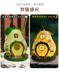 跨境新品发光水果树脂工艺品卡通户外摆件太阳能灯花园雕像小夜灯