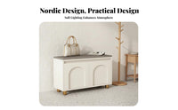 Light Luxury Design Shoe Storage Bench with Cabinet Multi-Functional Upholstered Shoe Storage Cabinet Cushisingled Seat Entryway Furniture Stable Structure for Homeowners, Apartment Dwellers, Families, Hallway, Mudroom, Living Room, Walk-in Closet