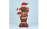 Holiday Inflatable Gingerbread Man with Candy Cane Outdoor Christmas Inflatable Gingerbread Man Festive Yard Decoration Inflate for Porch, Storefront
