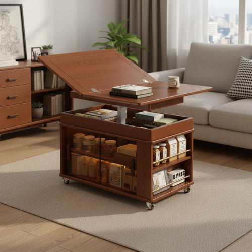 Convertible Elevating-Top Table Multi-Functional Convertible Coffee-to-Dining Table Space-Saving Living Room Furniture for Homeowners, Hosts