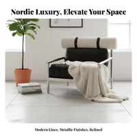 Upholstered Metal Frame Chair Nordic Aesthetic Armchair Light Luxury Design Comfortable Cushioning for Homeowners, Readers
