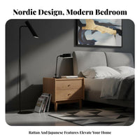 Nightstand with Rattan Drawer Nordic Design End Table sturdy Wood Legs for Adults