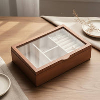 Wooden Jewelry Box Solid Wooden with Glass Lid Top Jewelry Case Vintage Jewelry Arrangement Display Box for Women, Men