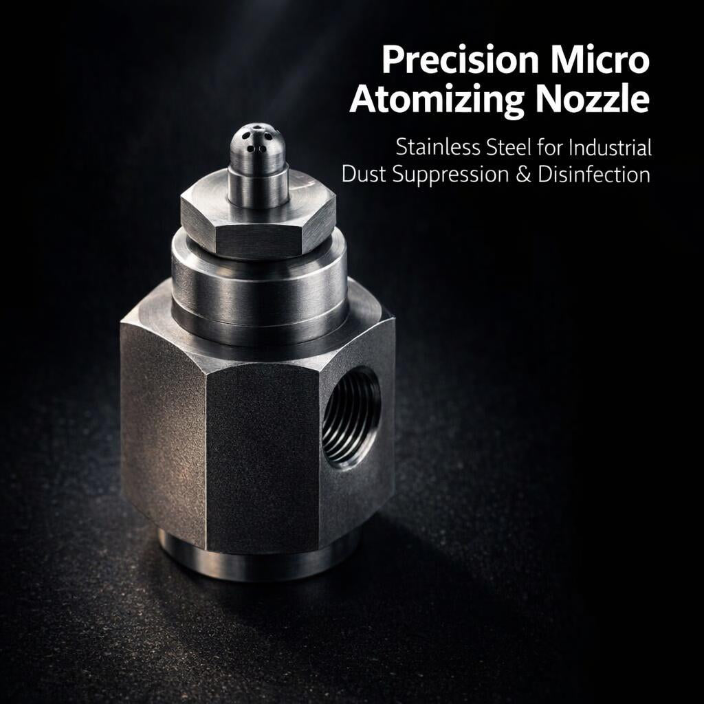 Stainless Steel Nozzle, Mist Nozzle for Industrial Maintenance, Fine Spray Nozzle, Dust Suppression, Liquid Gas Mixing Spray, 100° Fan