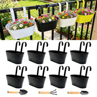 Rustic Iron Oval Hanging Flower Pot with Double Hooks for Fence