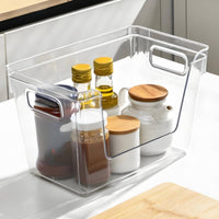 2 Pieces Clear Storage Box Space-Saving Wooden Lid Storage Box Easy to Clean