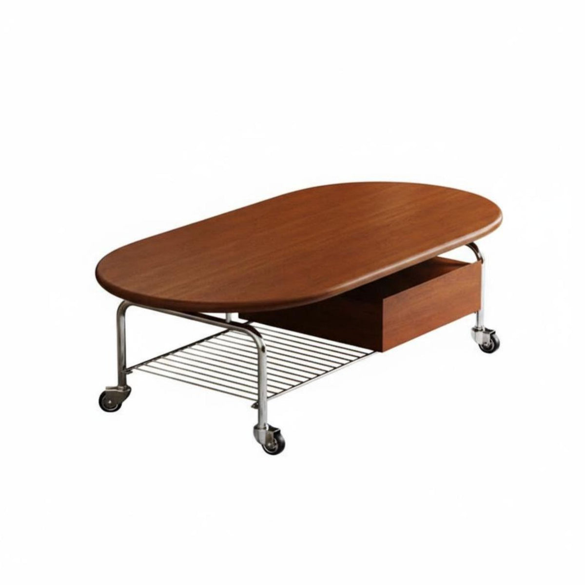 Movable with casters double-decker Oval Cart mid-1900sera Modern design Center Table Easy Assembly Household Furniture for Homeowners, Interior Design aficionados, Apartment Dwellers, Living Room, Lounge, Reception Area, Office