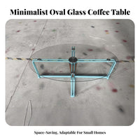 Oval Glass-Topped Coffee Table Minimalist Design Oval Glassglass-Topped Surface Modern and Design Sculptural Base