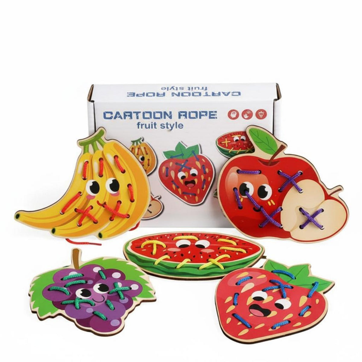 Lacing Board with Cord Fine Motor Wooden Lacing Toy Cartoon Threading Board for Preschoolers, Classroom