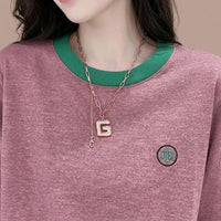 Going Out Tops for Women with Embroidered Detail, Casual Oversized T Shirts in Slub, Round Neck Tees with Colour Block Design