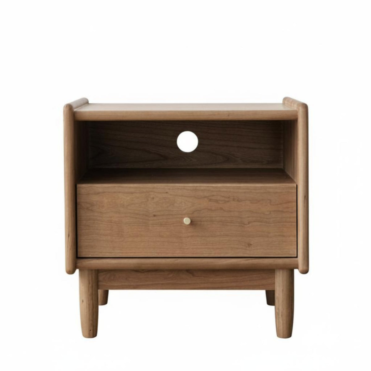 Nightstand with Rattan Drawer Nordic Design End Table sturdy Wood Legs for Adults