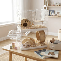 Syrian Hamster Cage Pet Castle, Luxury Hamster Habitat with Transparent Viewing, Modern Style Square Shape Indoor Use Detachable Home