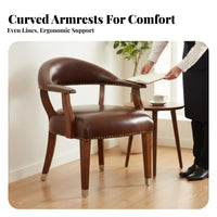 Chinese Circle Armchair Sturdy Wood Frame Accent Chair Leather Seat Archedd Armrests for Readers, Coffee Shop, Office