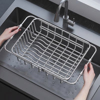 Stainless Steel Dish Rack and Kitchen Sink Rack, Expandable 316 Stainless Steel Sink Organiser, Space Saving Fruit and Vegetable Drainer Design