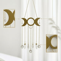 Moon Phase Ornament with Crystals Gold-Toned Sun Catcher Sparkling for Balcony
