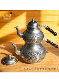 土耳其红茶壶子母壶金色银色雕花手工打造铜制厚重奥斯曼茶具现货