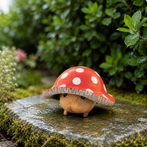 Hedgehog Under Toadstool Cap Spotted Toadstool Hedgehog Figurine Textured