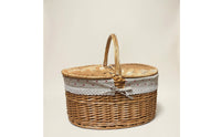 Oval Picnic Basket with Lid Wicker Woven Basket with Lining Lined Handwoven for Storage, Decor
