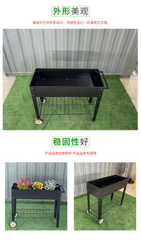 加工定制跨境镀锌板带把手推车带轮金属花园床可移动种植箱批发
