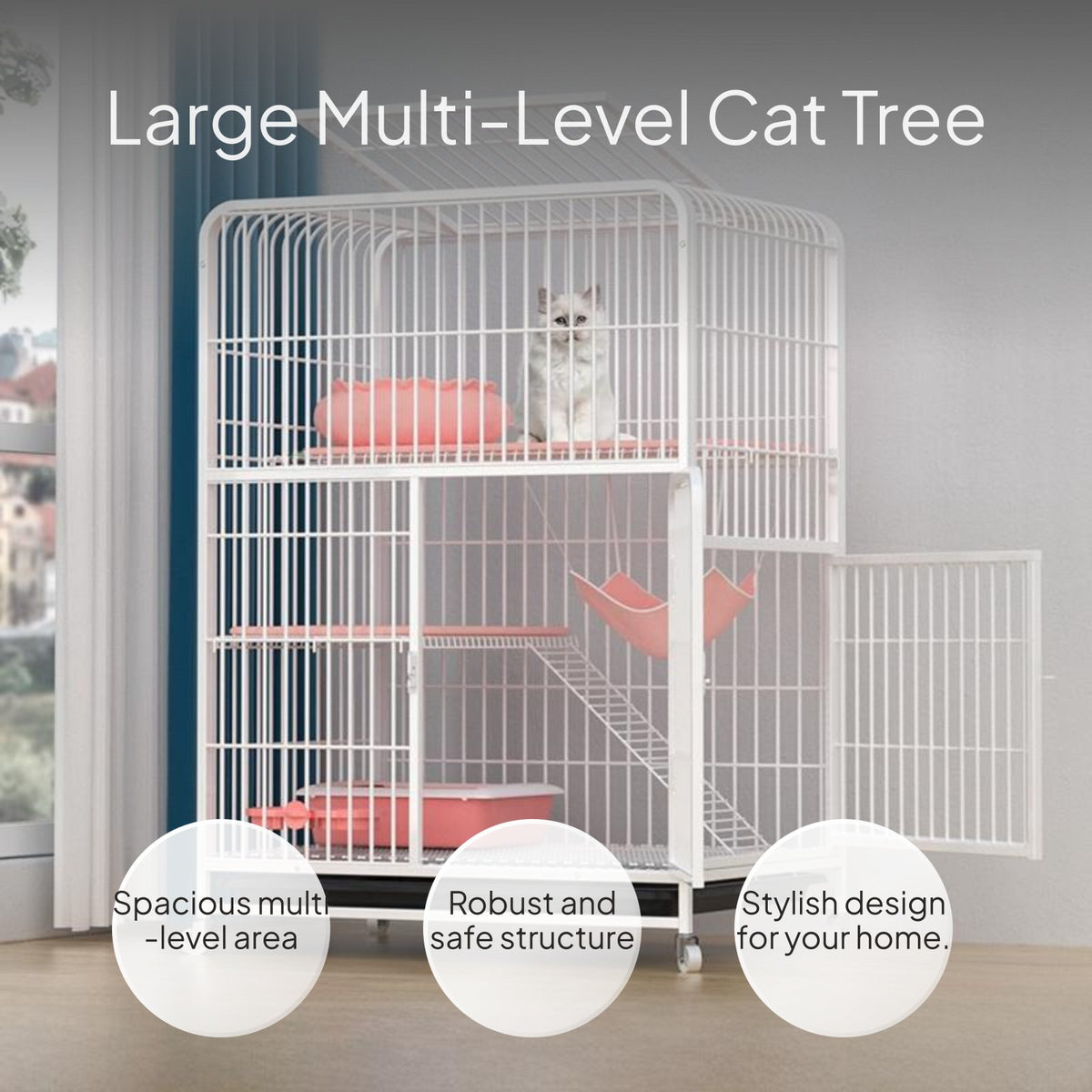 Multi-Level Indoor Cat Enclosure with Litter Box