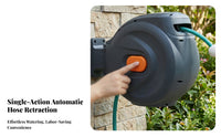 Plastic Housing Auto-Rewind Hose Reel Orange and Gray Fittings Automatic Rewind Hose Reel Smooth Retraction Outdoor Storage Tangle-Unrestricted