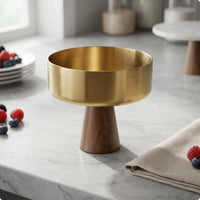 Pedestal Dessert Bowl Food Walnut Wood Pedestal Bowl Modern Look Stainless Steel Dessert Cup for Hotel