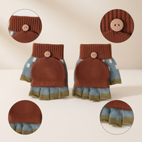 Kids' 2-in-1 Convertible Half-Finger Mittens for 3-10 Year Olds, Winter Warm Knitted Gloves for School