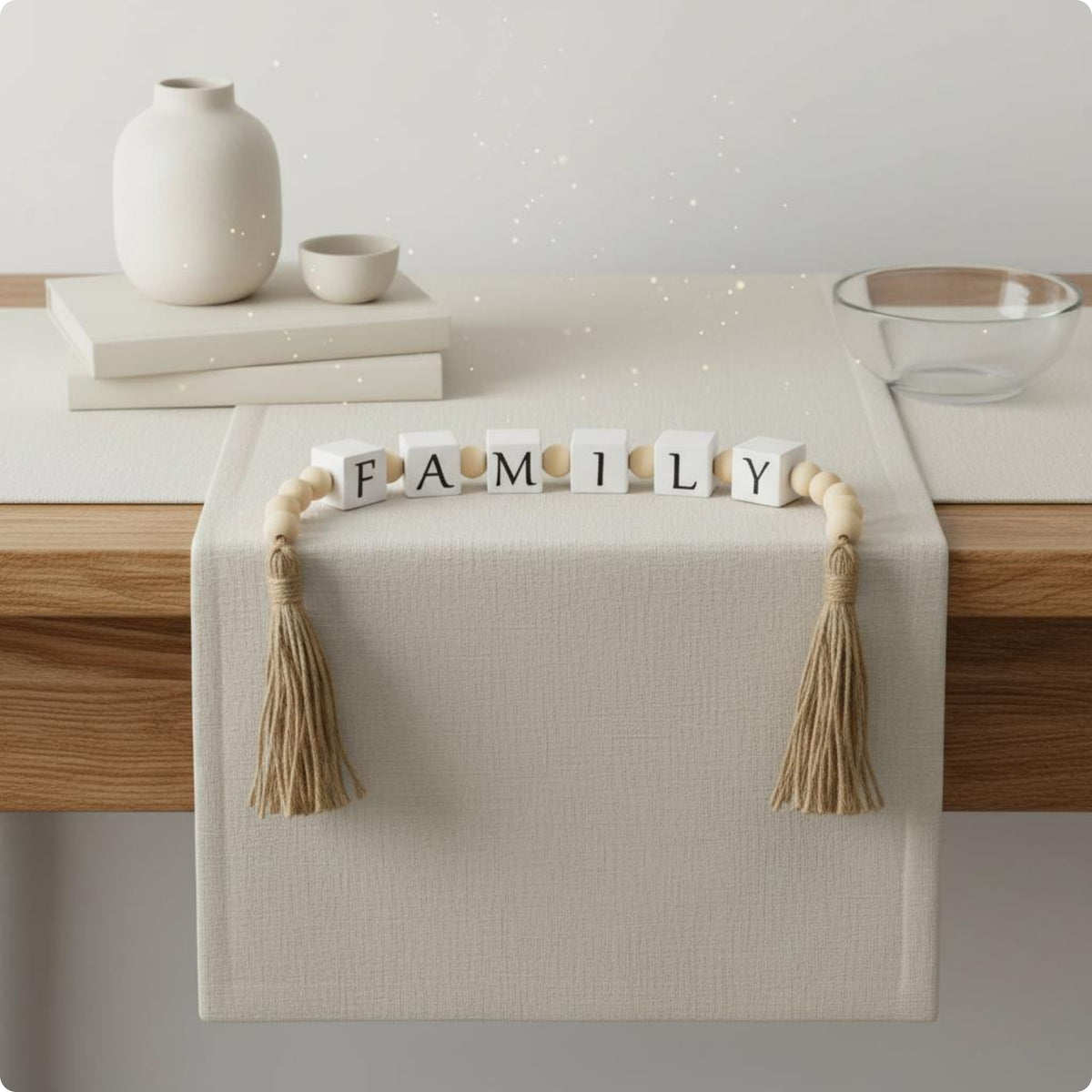 Wood Bead Tassel Decor Minimalist Look Dwelling & Lumber Bead Tassel Decor Rustic Table Ornament for Shelf, Entryway