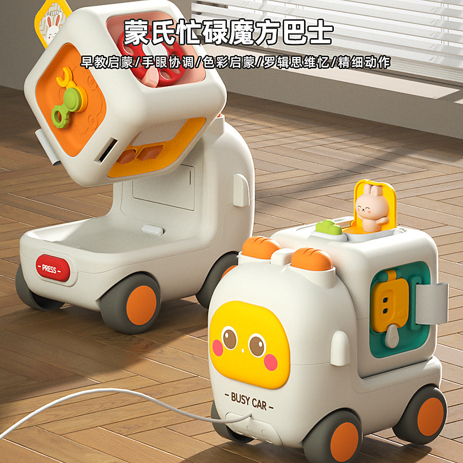 New Baby Early Education Busy Cube Bus Toy Six-in-One Multi-Faceted Detachable Hand-Eye Training Educational Toy