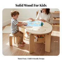 Solid Wood Wooden Building Block Table Educational Peanut Shaped Play Table Ideal Gift Toddler Art and Craft Desk Child-Friendly Design for Toddlers, Preschoolers, Girls, Playroom, Kindergarten, Classroom, Living Room