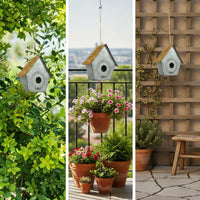 Hanging Birdhouse Ornament Leaf Wreath Metal Bird House for Balcony, Courtyard