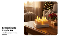 4 Pieces LED Tea Lights with Remote | Realistic Molded beeswax Body, Rechargeable LED Candles with Charging Base Flameless Yellow Glow, for Cozy Indoor Ambiance