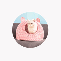Wicker Cat Bed for Cats, Semi-Enclosed Breathable Pet Nest, Washable