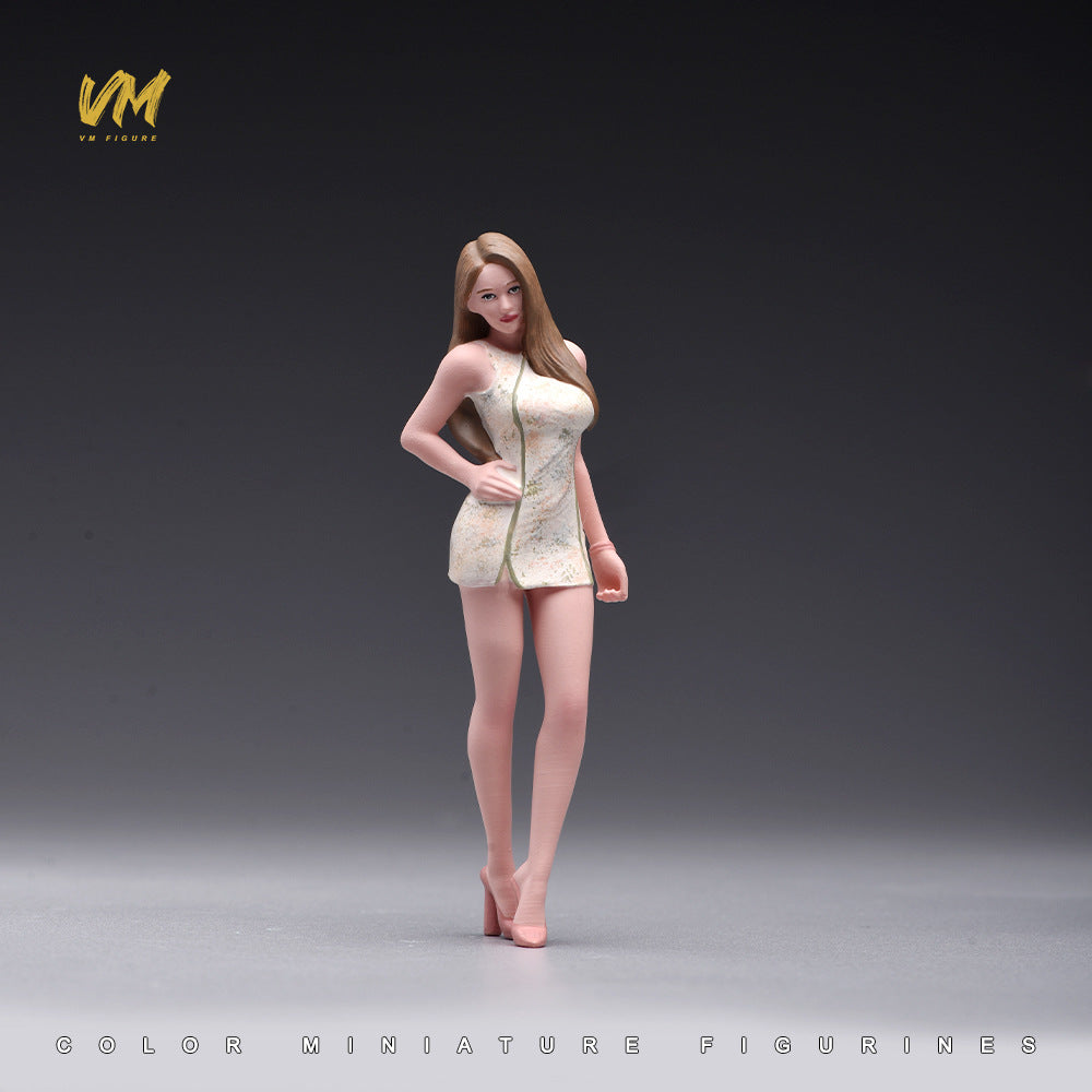 VM1/18/24 旗袍掐腰站美女B款 微缩场景模型搭配手工涂装树脂人偶